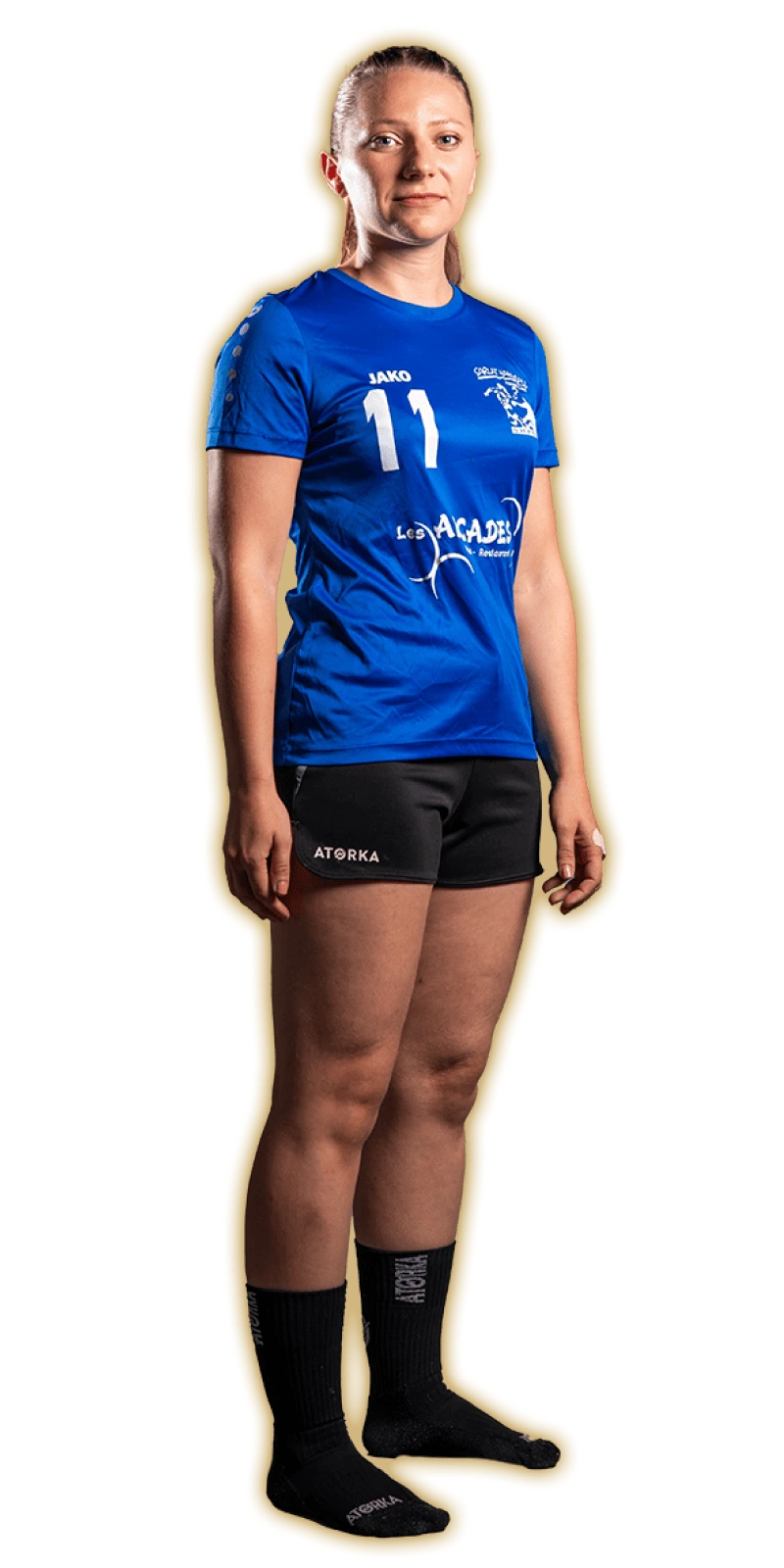 Portrait encadré de Melanie Aupy, joueuse évoluant comme demi-centre en catégorie 'Seniors Filles' au Sarlat Handball Périgord Noir, club de handball amateur en Dordogne